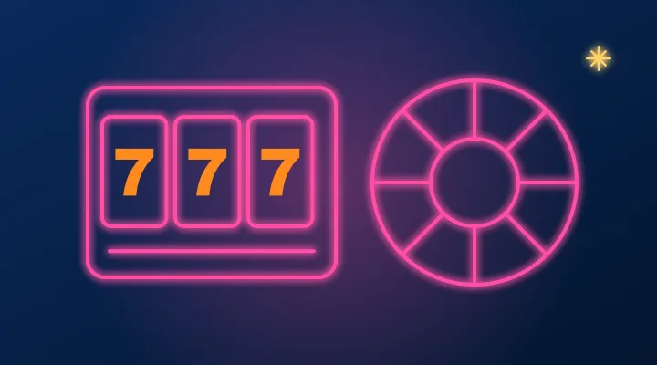 Neonowy automat 777 i koło – lobby casino SpinMama