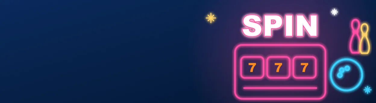 Baner SpinMama Casino z neonowym kołem fortuny i przyciskiem dołączenia